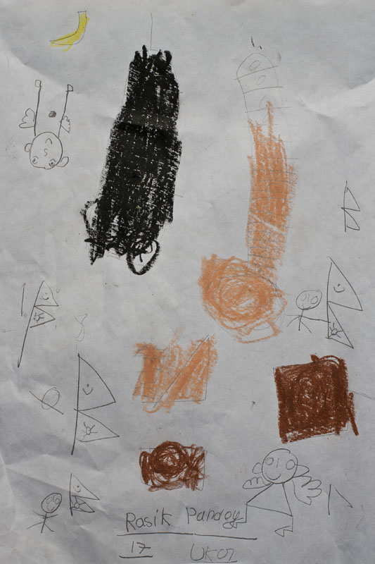 Little Artist: Rashik Pandey Title: Dharahara Medium: Pencil and crayon on Paper Grade: UKG School: Modern Nepal Academy, Dallu Collection: Artudio 2015 Father: Rajan Pandey/ Army Mother: Seeta Pandey